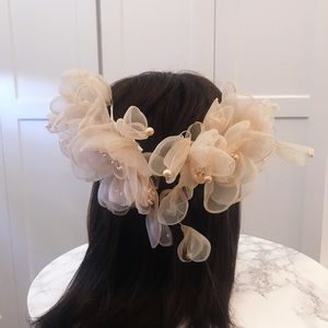 Bridal Wedding Prom Birthday Cream Large Chiffon Floral Hairpins Headpiece